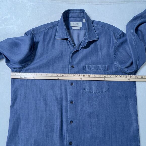 Hagen Carmel CA Chambray Denim Button Up Shirt Mens Sz L Blue Long Sleeve - Picture 7 of 10